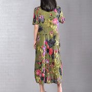 Baggy Cotton Sommerkleid plus Größe Kleidung Retro bedruckte Kleider Sommer Kurzarm grünes Kleid