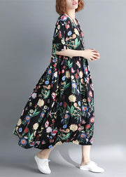 baggy floral cotton blended maxi dress oversize O neck caftans boutique baggy dresses gown