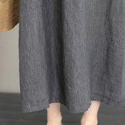 sackartiges graues Maxikleid aus Leinen plus Größenkleidung V-Ausschnitt Leinenkleidung Kleider feines Kleid mit zwei großen Taschen
