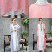 baggy light blue linen dresses plus size clothing Half sleeve cotton dress fine o neck linen clothing dress