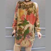 Baggy, lockerer Pullover aus Wollmischung mit Vogeldruck, elastisch, plus Größe, lässiger Damen-Strickpullover