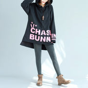 baggy loose black cotton hooded coats winter casual oversize prints outwear