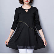 baggy loose black patchwork chiffon dresses plus size long sleeve casual dress