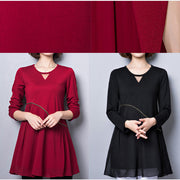 baggy loose black patchwork chiffon dresses plus size long sleeve casual dress