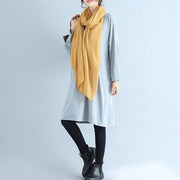 baggy loose gray casual cotton dresses o neck cozy autumn traveling dress