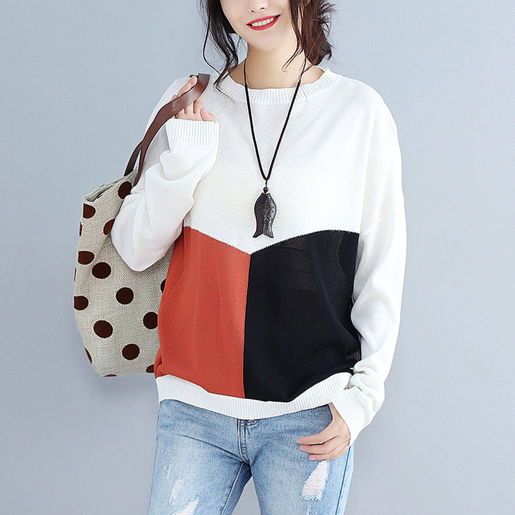 baggy loose patchwork autumn woolen knit tops plus size long sleeve sweater pullover