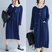 baggy new navy fashion casual knit dresses loose long sleeve pockets sweater dress