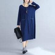 baggy new navy fashion casual knit dresses loose long sleeve pockets sweater dress