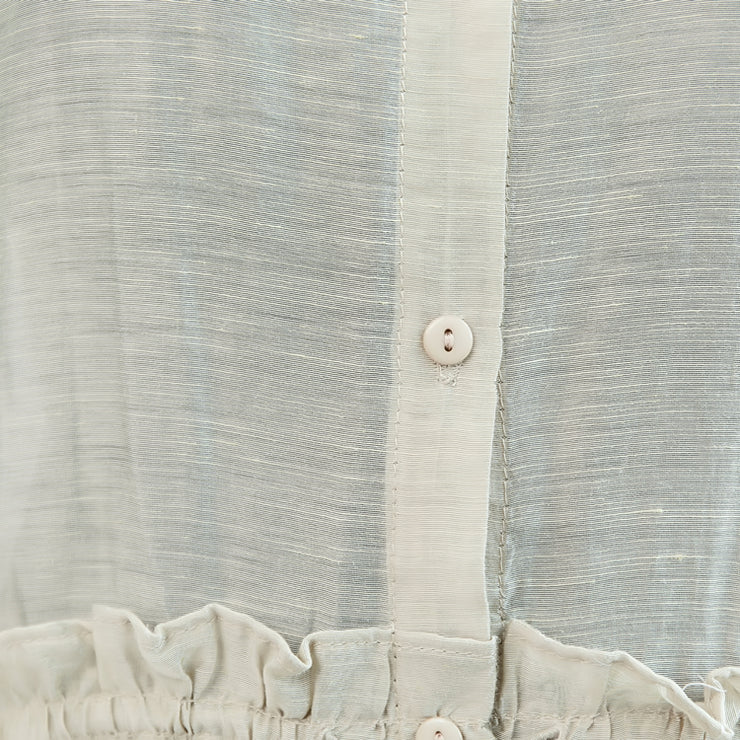 Baggy Off White Midi-Leinen-Seiden-Mischkleider Locker sitzendes Freizeitkleid mit feiner Taille, langen Ärmeln und O-Ausschnitt Baggy-Kleider