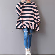 baggy pink striped cotton Vest plus size clothing traveling clothing fine patchwork o neck cotton blouses