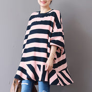 baggy rosa gestreifte Baumwollweste Kleidung in Übergröße Reisekleidung feines Patchwork O-Ausschnitt Baumwollblusen