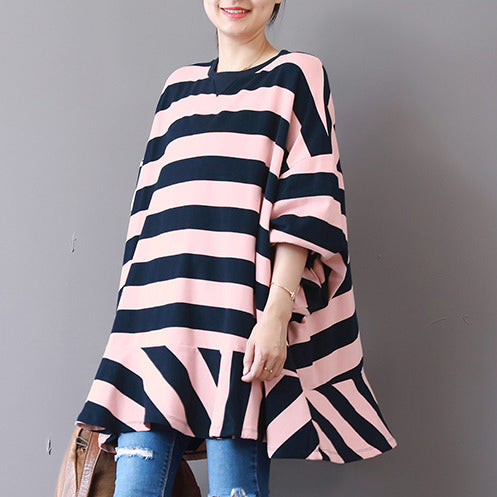 baggy pink striped cotton Vest plus size clothing traveling clothing fine patchwork o neck cotton blouses