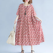 baggy red long cotton linen dresses trendy plus size short sleeve baggy dresses fine o neck caftans