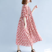 baggy red long cotton linen dresses trendy plus size short sleeve baggy dresses fine o neck caftans