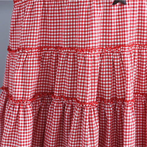 baggy red plaid pure linen dresses plus size casual patchwork o neck midi dress