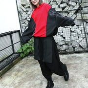 baggy red tops plus size hooded patchwork cotton blended clothing blouses fine Batwing Sleeve tops