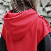 baggy red tops plus size hooded patchwork cotton blended clothing blouses fine Batwing Sleeve tops