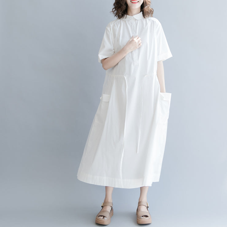 baggy white cotton blended dress oversize casual dress vintage short ...