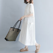 Baggy White Cotton Blended Dress Oversize Freizeitkleid Vintage Kurzarm Taschen Umlegekragen Baggy Kleider Cotton Blended Clothing Kleider