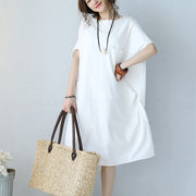 baggy white natural cotton dress oversized cotton clothing dress casual short sleeve o neck cotton dresses