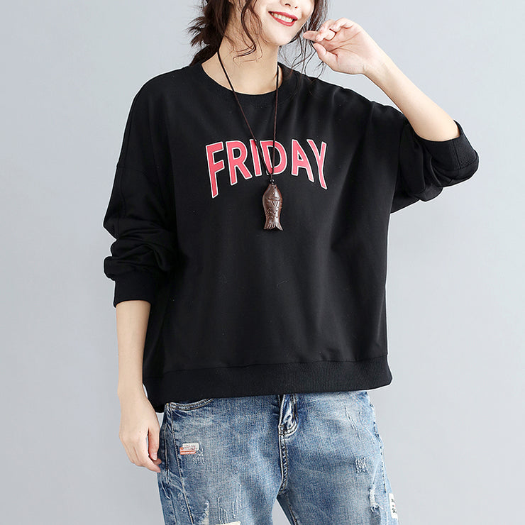 black alphabet  print cotton pullover plus size fashion thick batwing sleeve tops