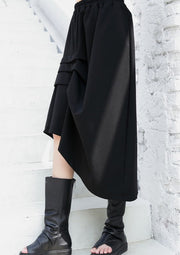 Schwarze, lässige Röcke aus Baumwollgemisch, lockere Aline-Röcke mit einseitiger Kordelzug und elastischer Taille