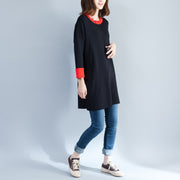 black casual cotton sweater tops oversize long sleeve pullover