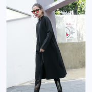 black cotton Coats plus size stand collar long coat Elegant zippered Coat