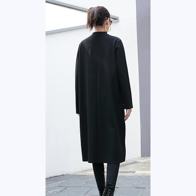 schwarze Baumwollmäntel plus Größe Stehkragen langer Mantel Eleganter Mantel mit Reißverschluss