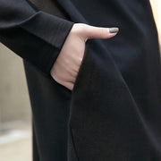 black cotton Coats plus size stand collar long coat Elegant zippered Coat