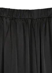 black elegant blended women trousers plus size elastic waist straight pants - SooLinen