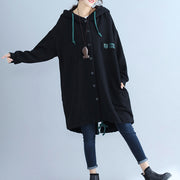 black fashion back prints cotton trench coats plus size hooded winter outfits