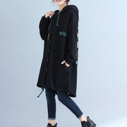 Schwarze Mode-Rückendrucke aus Baumwolle Trenchcoats plus Größe Winteroutfits mit Kapuze