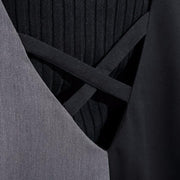 schwarz grau patchwork lässig baumwolle v-ausschnitt jumpsuit hose mode breite bein hose