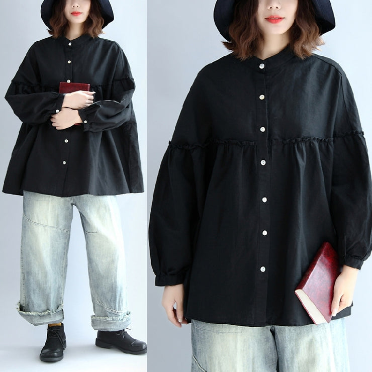 black long sleeved cotton blouses oversize cozy cotton tops shirts