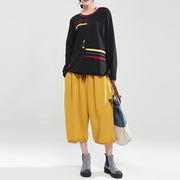 schwarzer Patchwork-Pullover aus Baumwolle in Übergröße, lässige Mode-Tops