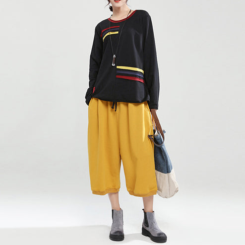 schwarzer Patchwork-Pullover aus Baumwolle in Übergröße, lässige Mode-Tops