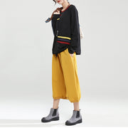 black patchwork oversize cotton pullover casual fashion tops