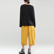 black patchwork oversize cotton pullover casual fashion tops