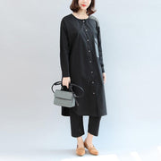 black pockets patchwork cotton blouse oversize o neck shirt dress