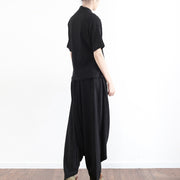 black silk cross design silk tops shirts with harem pants two pieces