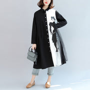 schwarz-weiße Patchwork-Baumwoll-Oberbekleidung übergroße, lässige, langärmlige Strickjacken