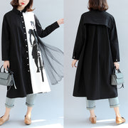 schwarz-weiße Patchwork-Baumwoll-Oberbekleidung übergroße, lässige, langärmlige Strickjacken