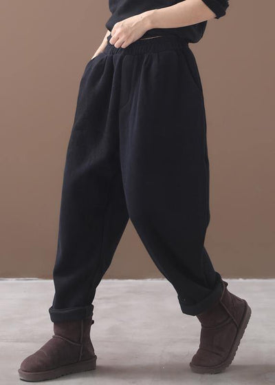 black women casual cotton thick pants plus size warm false pockets harm pants - SooLinen