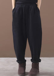 black women casual cotton thick pants plus size warm false pockets harm pants - SooLinen