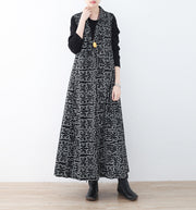Boutique-Mantel aus schwarzem Baumwoll-Polyester, trendige Drucke in Übergröße, outwear ärmelloser Maximantel für Frauen