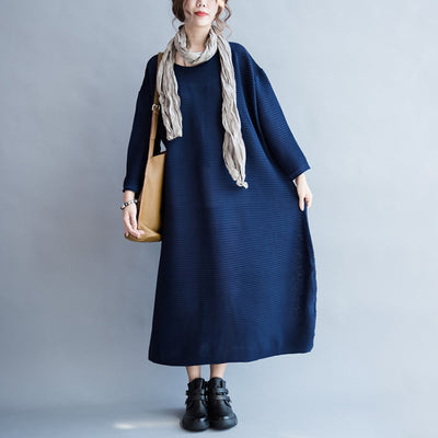 blue casual warm knit dresses oversize o neck sweater dress $ 63 . 00