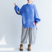 blue stylish casual cotton knit tops oversize autumn 2024 warm sweater