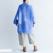 blue stylish casual cotton knit tops oversize autumn 2021 warm sweater