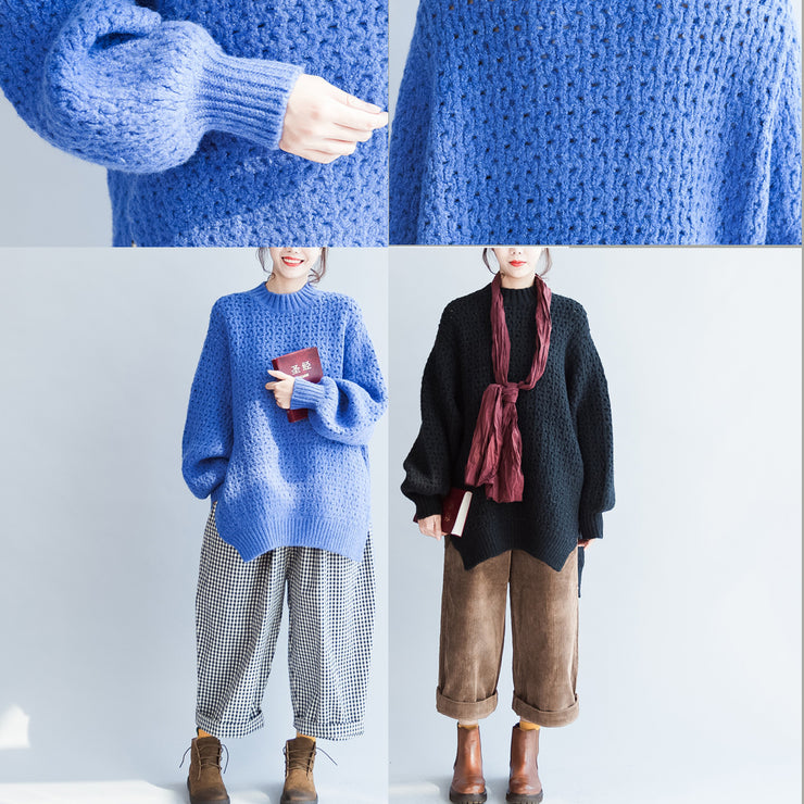 blauer, stylischer, lässiger Baumwoll-Strickoberteil übergroßer Herbst 2021 warmer Pullover